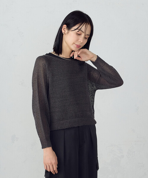 COMME CA ISM(コムサイズム)の「ホールガーメント ロングスリーブニット(ニット/セーター・レディース・チャコール/ベージュ・FREE)」の4枚目の写真