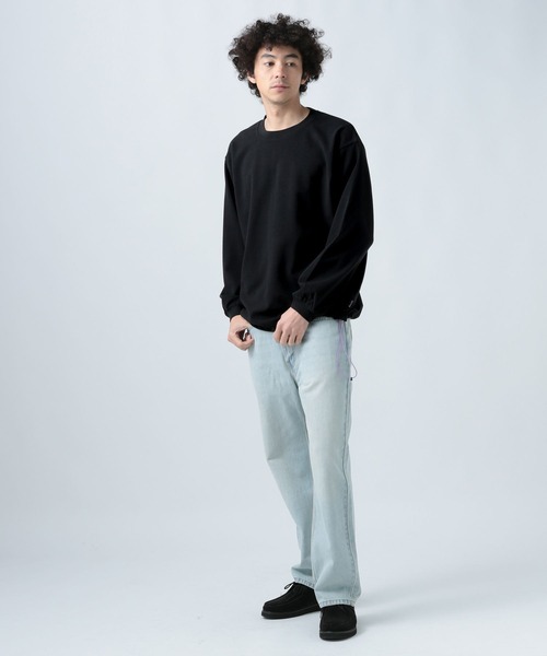 ドロヘドロ ウォッシュドブラックグレー 長袖カットソー セール】ドローコード付き長袖Tシャツ(Tシャツ/カットソー
