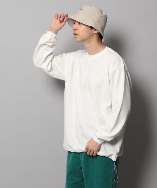 ドロヘドロ　ウォッシュドブラックグレー 長袖カットソー セール】ドローコード付き長袖Tシャツ（Tシャツ/カットソー