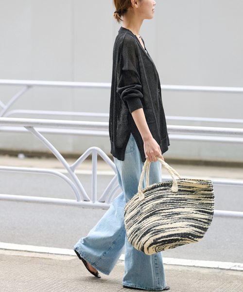 JOURNAL STANDARD relume（ジャーナルスタンダード　レリューム）の「《追加》PEリネンルーズVカーディガン（カーディガン/ボレロ・レディース・ブラック/ベージュ/ピンク・FREE）」の5枚目の写真