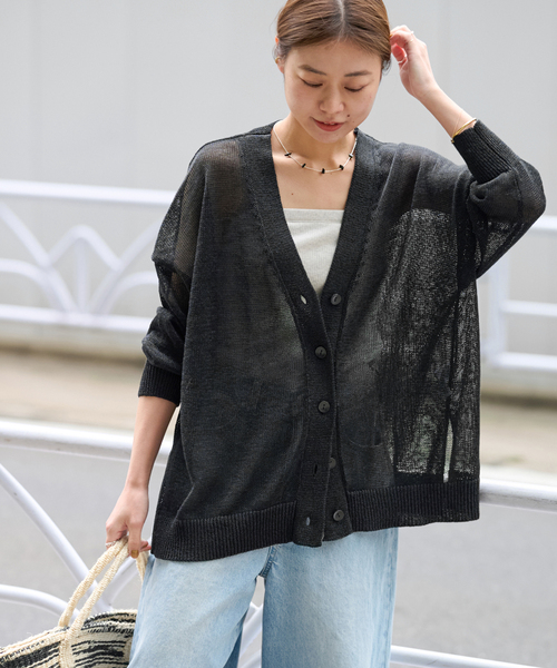 JOURNAL STANDARD relume（ジャーナルスタンダード　レリューム）の「《追加》PEリネンルーズVカーディガン（カーディガン/ボレロ・レディース・ブラック/ベージュ/ピンク・FREE）」の7枚目の写真