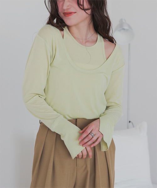 titivate（ティティベイト）の「Uネック/タンクレイヤードトップス（Tシャツ/カットソー・レディース・チャコール/ライム/ブラック/オフホワイト・M）」の4枚目の写真