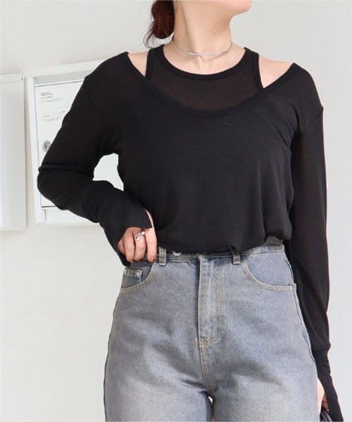 titivate（ティティベイト）の「Uネック/タンクレイヤードトップス（Tシャツ/カットソー・レディース・チャコール/ライム/ブラック/オフホワイト・M）」の2枚目の写真