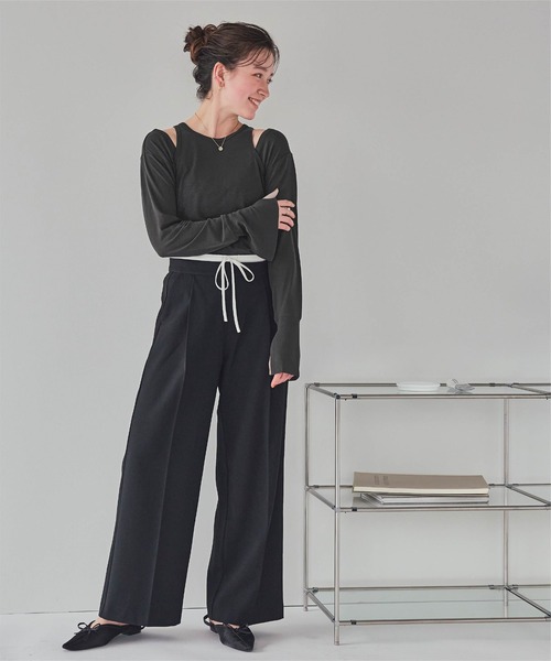 titivate（ティティベイト）の「Uネック/タンクレイヤードトップス（Tシャツ/カットソー・レディース・チャコール/ライム/ブラック/オフホワイト・M）」の21枚目の写真