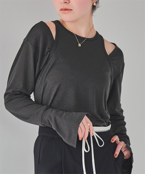titivate（ティティベイト）の「Uネック/タンクレイヤードトップス（Tシャツ/カットソー・レディース・チャコール/ライム/ブラック/オフホワイト・M）」の5枚目の写真