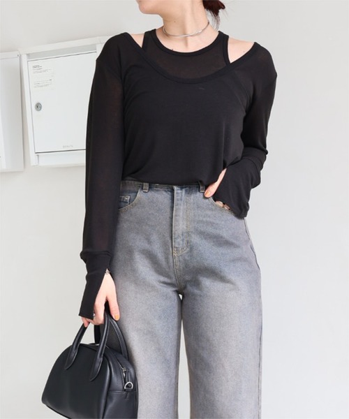 titivate（ティティベイト）の「Uネック/タンクレイヤードトップス（Tシャツ/カットソー・レディース・チャコール/ライム/ブラック/オフホワイト・M）」の11枚目の写真