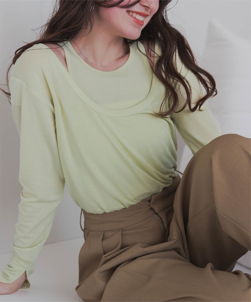 titivate（ティティベイト）の「Uネック/タンクレイヤードトップス（Tシャツ/カットソー・レディース・チャコール/ライム/ブラック/オフホワイト・M）」の22枚目の写真