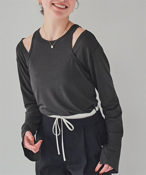 titivate（ティティベイト）の「Uネック/タンクレイヤードトップス（Tシャツ/カットソー・レディース・チャコール/ライム/ブラック/オフホワイト・M）」の13枚目の写真