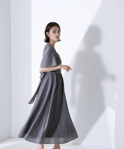 NATURAL BEAUTY BASIC(ナチュラルビューティーベーシック)の「◇カシュクールバックリボンワンピース(ワンピース・レディース・チャコールグレー/ベージュ/ダークブルー・P/S/SMALL/MEDIUM)」の5枚目の写真