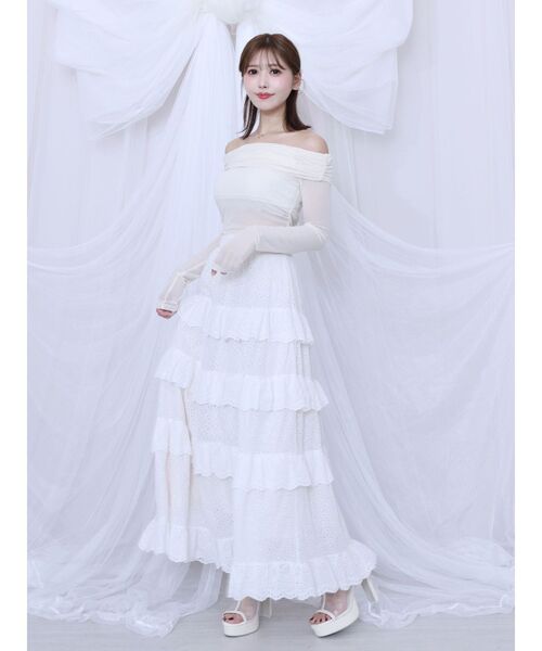 EATME(イートミー)の「ラッフルティアードロングスカート(スカート・レディース・オフホワイト/ブラック・FREE)」の3枚目の写真