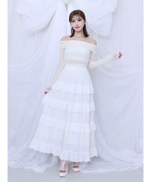 EATME(イートミー)の「ラッフルティアードロングスカート(スカート・レディース・オフホワイト/ブラック・FREE)」の4枚目の写真