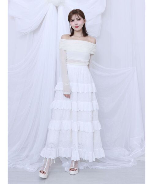 EATME(イートミー)の「ラッフルティアードロングスカート(スカート・レディース・オフホワイト/ブラック・FREE)」の5枚目の写真