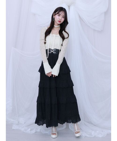 EATME(イートミー)の「ラッフルティアードロングスカート(スカート・レディース・オフホワイト/ブラック・FREE)」の9枚目の写真