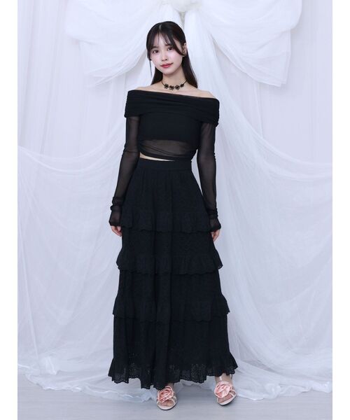 EATME(イートミー)の「ラッフルティアードロングスカート(スカート・レディース・オフホワイト/ブラック・FREE)」の12枚目の写真