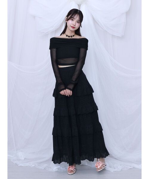 EATME(イートミー)の「ラッフルティアードロングスカート(スカート・レディース・オフホワイト/ブラック・FREE)」の13枚目の写真