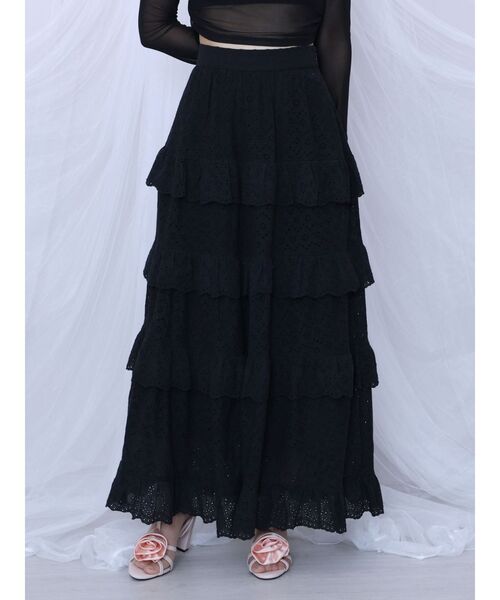 EATME(イートミー)の「ラッフルティアードロングスカート(スカート・レディース・オフホワイト/ブラック・FREE)」の15枚目の写真