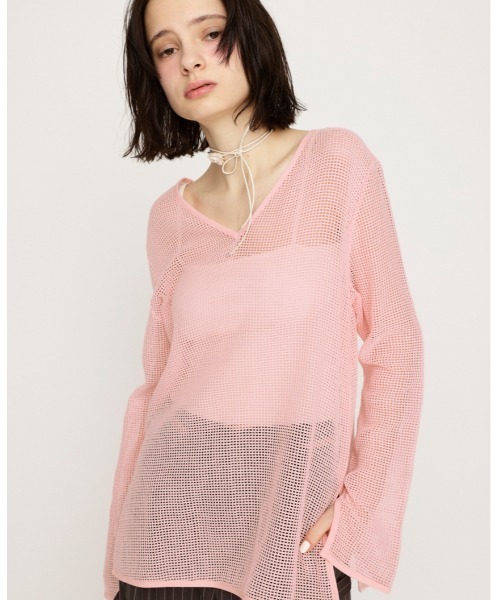 SLY（スライ）の「COTTON MESH 2WAY TOPS コットン メッシュ 2ウェイ トップス シアートップス（Tシャツ/カットソー・レディース・アイボリー/ブラック/ライトピンク・FREE）」の3枚目の写真