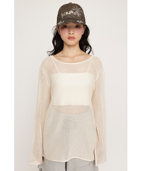 SLY（スライ）の「COTTON MESH 2WAY TOPS コットン メッシュ 2ウェイ トップス シアートップス（Tシャツ/カットソー・レディース・アイボリー/ブラック/ライトピンク・FREE）」の7枚目の写真