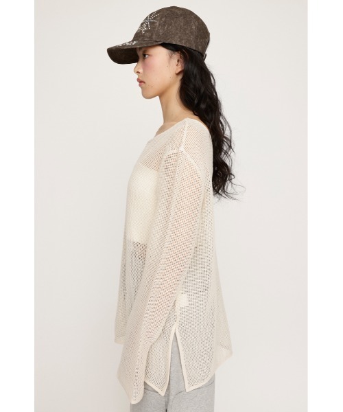 SLY（スライ）の「COTTON MESH 2WAY TOPS コットン メッシュ 2ウェイ トップス シアートップス（Tシャツ/カットソー・レディース・アイボリー/ブラック/ライトピンク・FREE）」の8枚目の写真