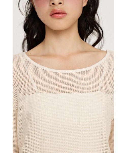 SLY（スライ）の「COTTON MESH 2WAY TOPS コットン メッシュ 2ウェイ トップス シアートップス（Tシャツ/カットソー・レディース・アイボリー/ブラック/ライトピンク・FREE）」の10枚目の写真