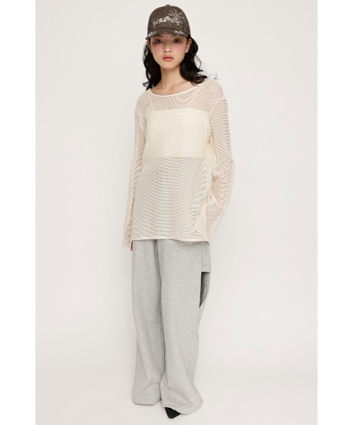 SLY（スライ）の「COTTON MESH 2WAY TOPS コットン メッシュ 2ウェイ トップス シアートップス（Tシャツ/カットソー・レディース・アイボリー/ブラック/ライトピンク・FREE）」の5枚目の写真