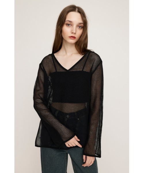 SLY（スライ）の「COTTON MESH 2WAY TOPS コットン メッシュ 2ウェイ トップス シアートップス（Tシャツ/カットソー・レディース・アイボリー/ブラック/ライトピンク・FREE）」の12枚目の写真