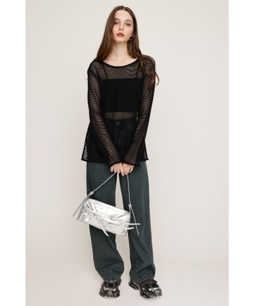 SLY（スライ）の「COTTON MESH 2WAY TOPS コットン メッシュ 2ウェイ トップス シアートップス（Tシャツ/カットソー・レディース・アイボリー/ブラック/ライトピンク・FREE）」の13枚目の写真