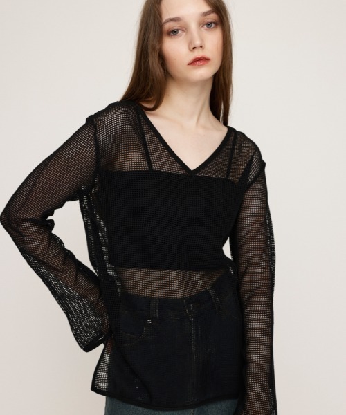 SLY（スライ）の「COTTON MESH 2WAY TOPS コットン メッシュ 2ウェイ トップス シアートップス（Tシャツ/カットソー・レディース・アイボリー/ブラック/ライトピンク・FREE）」の14枚目の写真