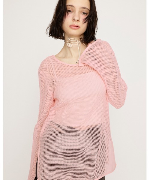 SLY（スライ）の「COTTON MESH 2WAY TOPS コットン メッシュ 2ウェイ トップス シアートップス（Tシャツ/カットソー・レディース・アイボリー/ブラック/ライトピンク・FREE）」の19枚目の写真