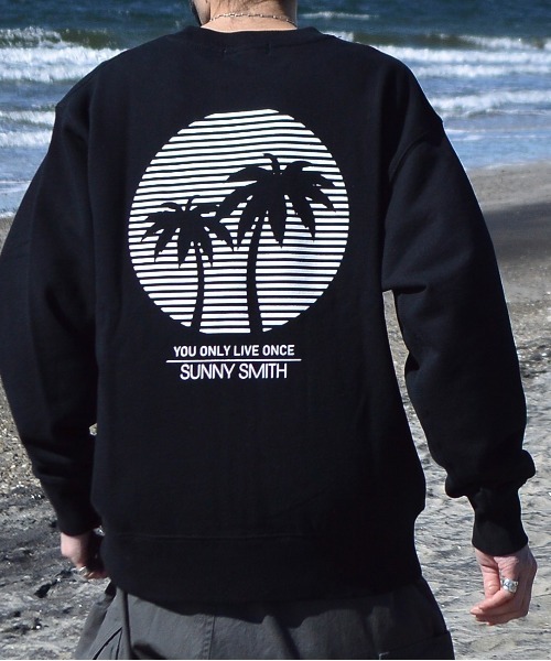 Sunny Smith(サニースミス)の「【SUNNY SMITH】12.7オンス ヘビーウェイトパームツリープリント裏毛トレーナー(CP)(スウェット・メンズ・アッシュ/ブラック・XL/L)」の9枚目の写真