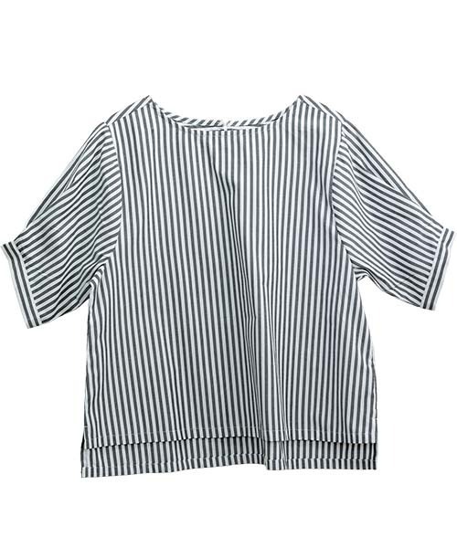 Aletta vita(アレッタビータ)の「T/Cストライプボートネック5分袖ブラウス(シャツ/ブラウス・レディース・チャコール/ネイビー/キャメル・FREE)」の16枚目の写真