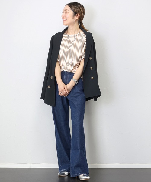 Aletta vita(アレッタビータ)の「T/Cストライプボートネック5分袖ブラウス(シャツ/ブラウス・レディース・チャコール/ネイビー/キャメル・FREE)」の7枚目の写真