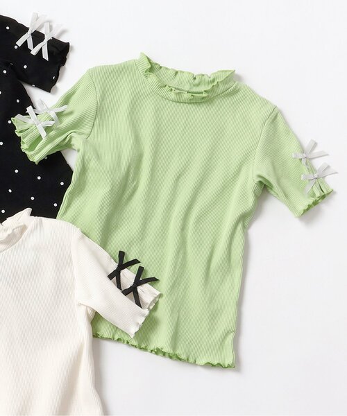 apres les cours（アプレレクール）の「【WEB限定】袖リボン半袖Tシャツ（Tシャツ/カットソー・キッズ・ミント/アイボリー/ブラック・120/110/100/90/80/140/130）」の3枚目の写真