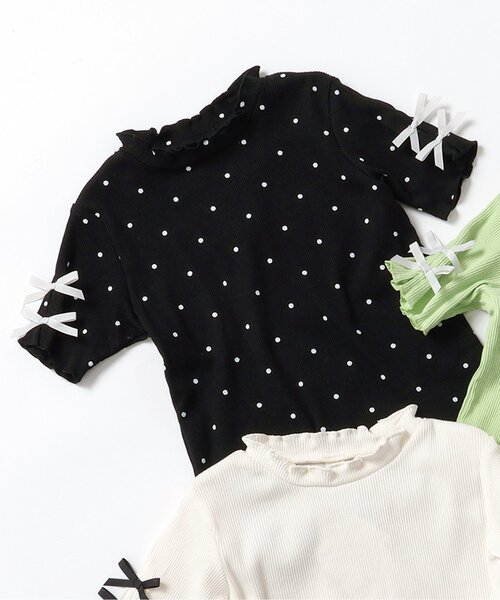 apres les cours（アプレレクール）の「【WEB限定】袖リボン半袖Tシャツ（Tシャツ/カットソー・キッズ・ミント/アイボリー/ブラック・120/110/100/90/80/140/130）」の2枚目の写真