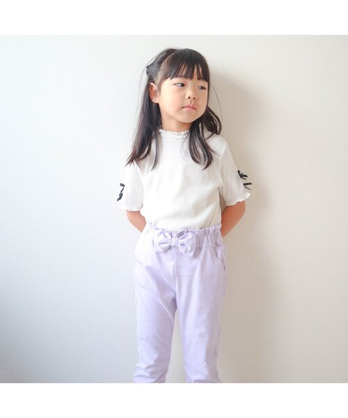 apres les cours（アプレレクール）の「【WEB限定】袖リボン半袖Tシャツ（Tシャツ/カットソー・キッズ・ミント/アイボリー/ブラック・120/110/100/90/80/140/130）」の18枚目の写真