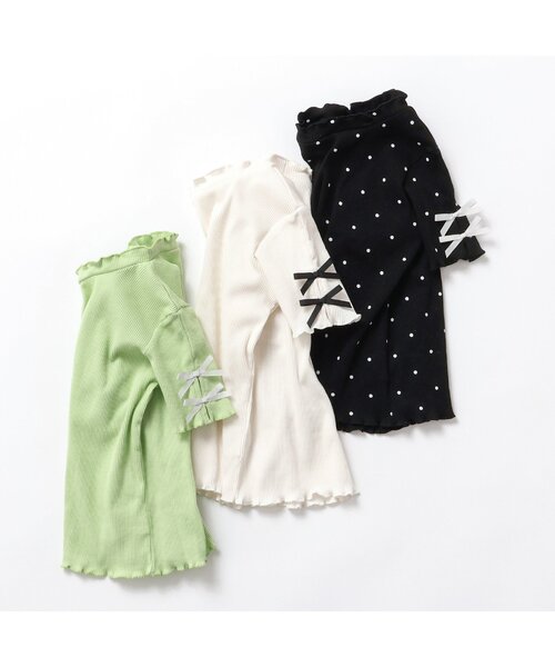 apres les cours（アプレレクール）の「【WEB限定】袖リボン半袖Tシャツ（Tシャツ/カットソー・キッズ・ミント/アイボリー/ブラック・120/110/100/90/80/140/130）」の6枚目の写真