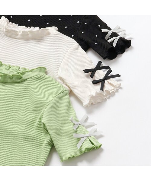 apres les cours（アプレレクール）の「【WEB限定】袖リボン半袖Tシャツ（Tシャツ/カットソー・キッズ・ミント/アイボリー/ブラック・120/110/100/90/80/140/130）」の7枚目の写真