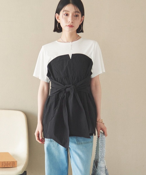 Doux archives(ドゥアルシーヴ)の「カットドッキングペプラムトップス(Tシャツ/カットソー・レディース・ベージュ/ブラック/チャコールグレー/ブラウン・38)」の14枚目の写真