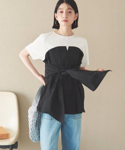 Doux archives(ドゥアルシーヴ)の「カットドッキングペプラムトップス(Tシャツ/カットソー・レディース・ベージュ/ブラック/チャコールグレー/ブラウン・38)」の12枚目の写真