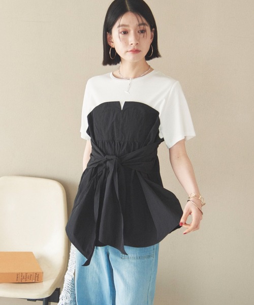 Doux archives(ドゥアルシーヴ)の「カットドッキングペプラムトップス(Tシャツ/カットソー・レディース・ベージュ/ブラック/チャコールグレー/ブラウン・38)」の11枚目の写真