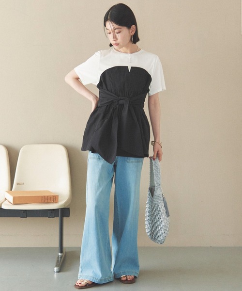 Doux archives(ドゥアルシーヴ)の「カットドッキングペプラムトップス(Tシャツ/カットソー・レディース・ベージュ/ブラック/チャコールグレー/ブラウン・38)」の8枚目の写真