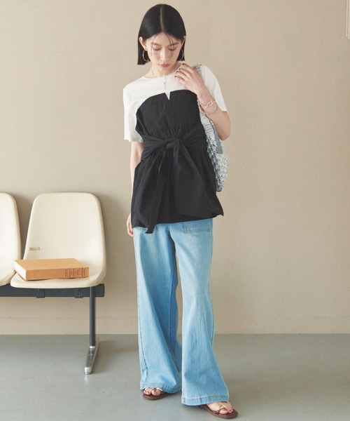 Doux archives(ドゥアルシーヴ)の「カットドッキングペプラムトップス(Tシャツ/カットソー・レディース・ベージュ/ブラック/チャコールグレー/ブラウン・38)」の5枚目の写真