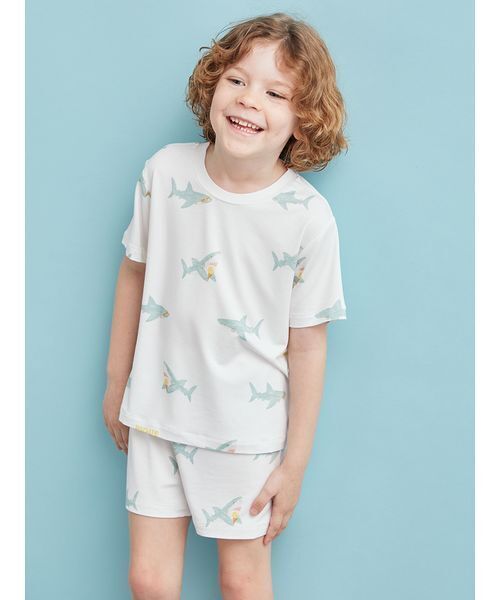 【新品】☆ジェラートピケ 接触冷感シェーク柄Tシャツ&ショートパンツ上下セット☆ KIDS】【接触冷感】SHARK柄ショートパンツ(ルームウェア