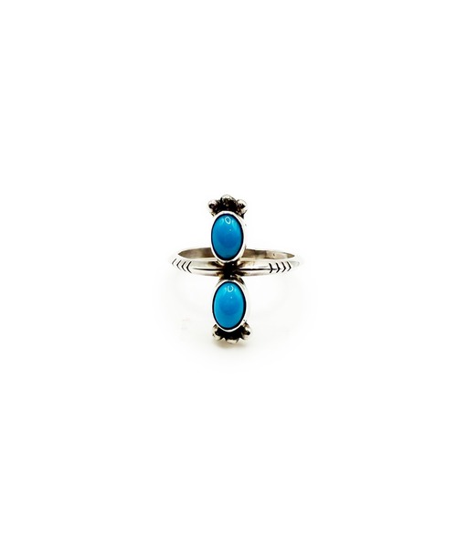Indian Jewelry(インディアンジュエリー)の「THEATER シアター ダブルオーバルターコイズデザインシルバーリング Made in USA(リング・レディース・シルバー・#10/#9)」の2枚目の写真