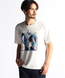 ステンドグラスプリント・ロゴ刺繍半袖Tシャツ