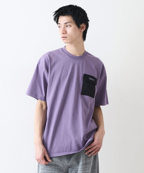 ragged mountain(ラギットマウンテン)の「【RAGGED MOUNTAIN:ラギットマウンテン】布帛ポケット付 Tシャツ 半袖 オーバーサイズ(Tシャツ/カットソー・メンズ・ホワイト/ブラック/グレイッシュブルー/パープル/ベージュ・MEDIUM/LARGE/X-LARGE)」の5枚目の写真