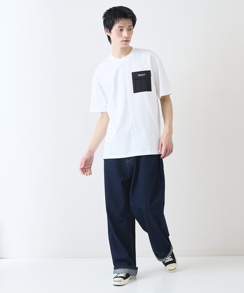ragged mountain(ラギットマウンテン)の「【RAGGED MOUNTAIN:ラギットマウンテン】布帛ポケット付 Tシャツ 半袖 オーバーサイズ(Tシャツ/カットソー・メンズ・ホワイト/ブラック/グレイッシュブルー/パープル/ベージュ・MEDIUM/LARGE/X-LARGE)」の7枚目の写真