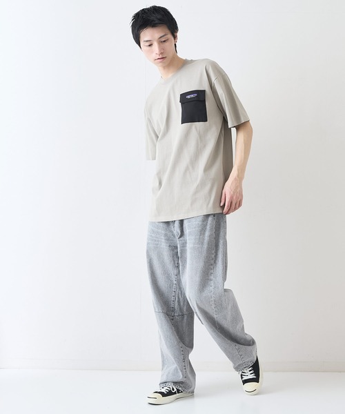 ragged mountain(ラギットマウンテン)の「【RAGGED MOUNTAIN:ラギットマウンテン】布帛ポケット付 Tシャツ 半袖 オーバーサイズ(Tシャツ/カットソー・メンズ・ホワイト/ブラック/グレイッシュブルー/パープル/ベージュ・MEDIUM/LARGE/X-LARGE)」の15枚目の写真