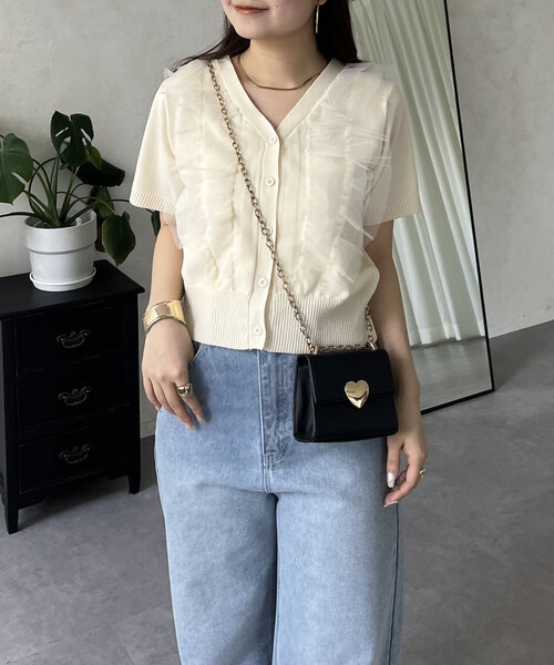 prose verse（プロズヴェール）の「半袖チュールフリルカーディガン（カーディガン/ボレロ・レディース・アイボリー/ブラック・MEDIUM/LARGE）」の6枚目の写真