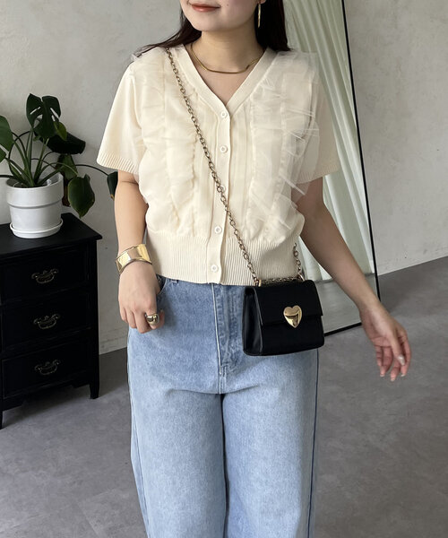 prose verse（プロズヴェール）の「半袖チュールフリルカーディガン（カーディガン/ボレロ・レディース・アイボリー/ブラック・MEDIUM/LARGE）」の8枚目の写真